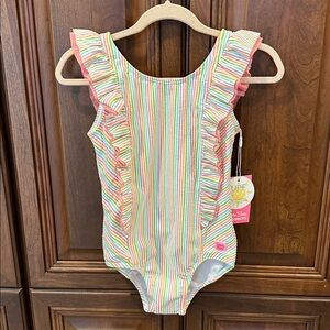 RUFFLEBUTTS Striped Seersucker One piece Swimsuit Bathing Suit